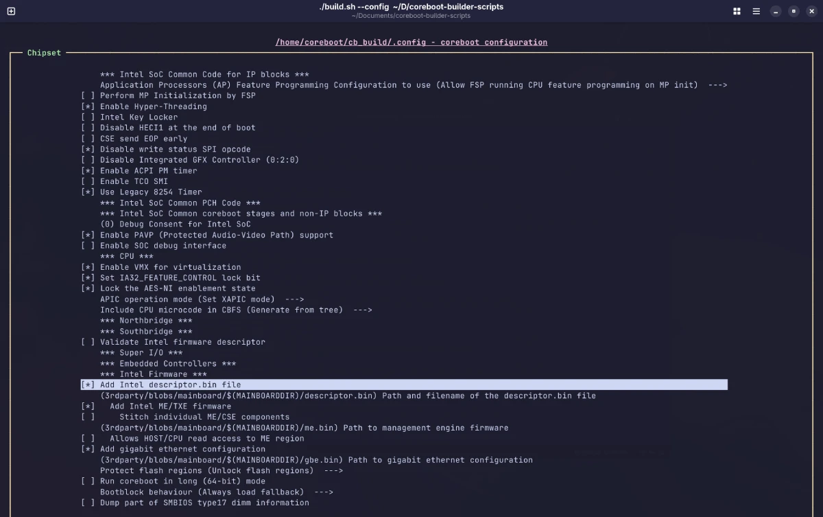 Coreboot Chipset Menu