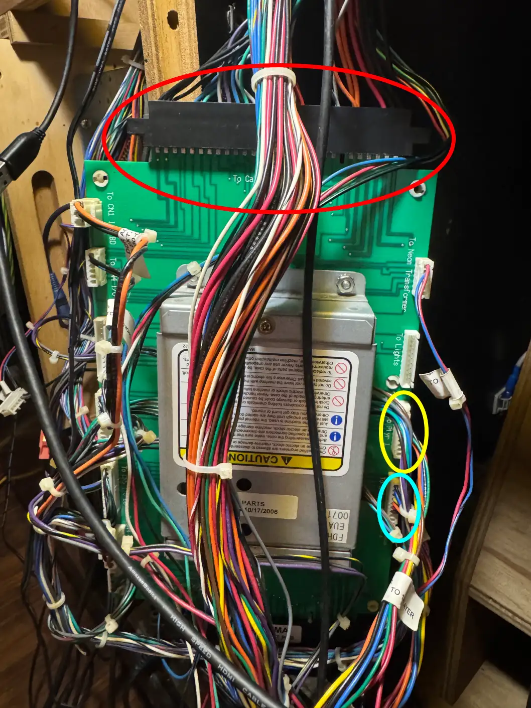 (RED) JAMMA, (YELLOW) Player 1 Lights, (BLUE) Player 2 Lights